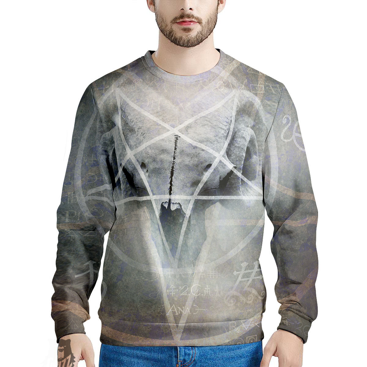 Skull Satanic Pentagram Print Men's Sweatshirt-grizzshop