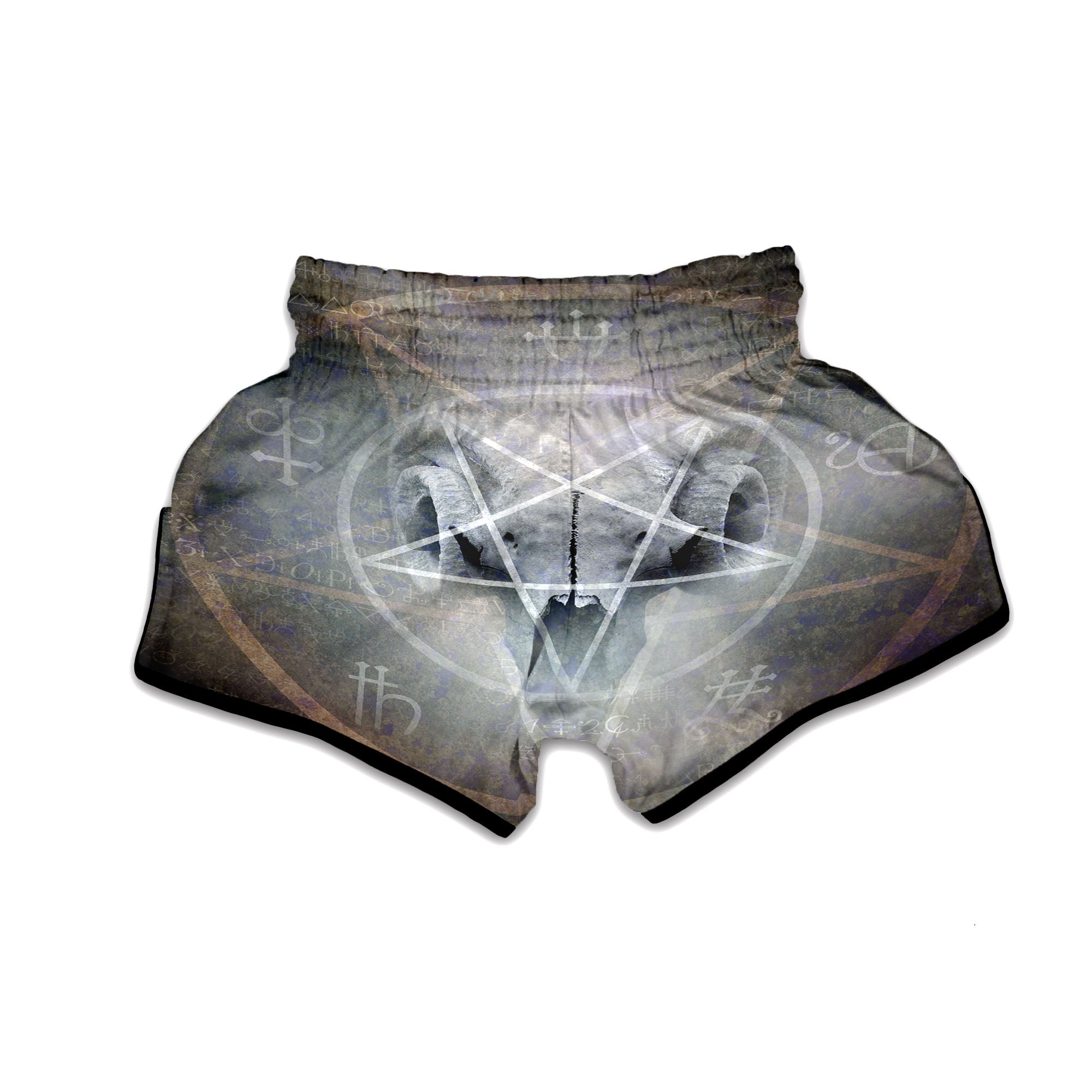Skull Satanic Pentagram Print Muay Thai Boxing Shorts-grizzshop