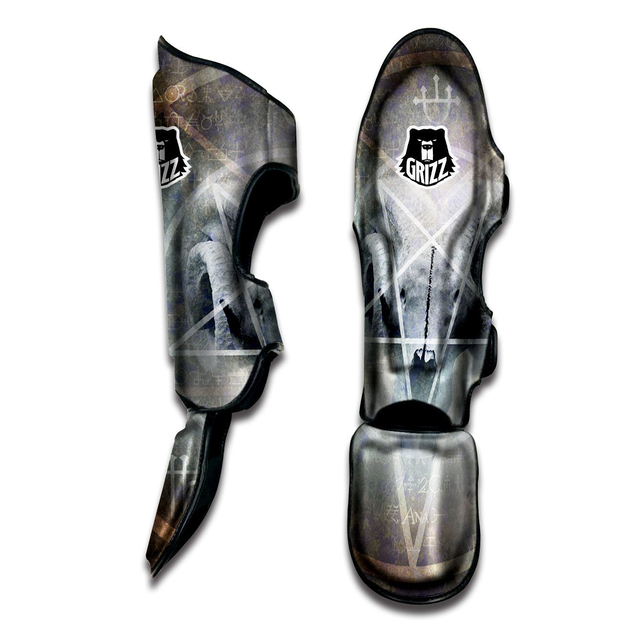 Skull Satanic Pentagram Print Muay Thai Shin Guards-grizzshop
