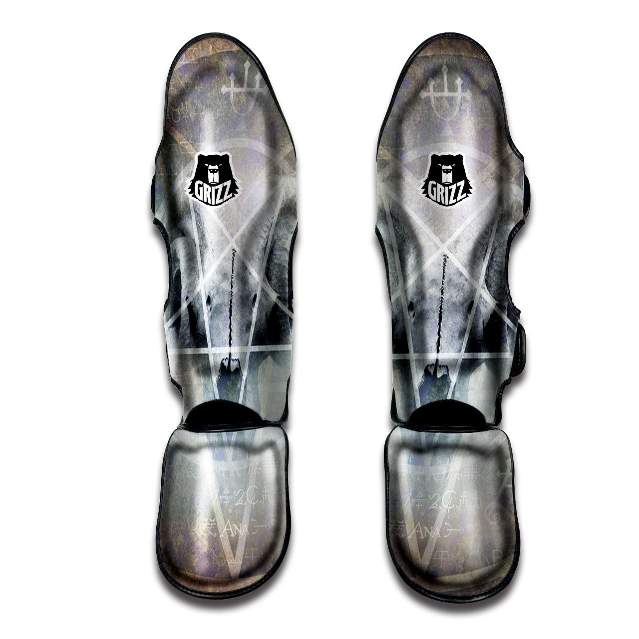 Skull Satanic Pentagram Print Muay Thai Shin Guards-grizzshop