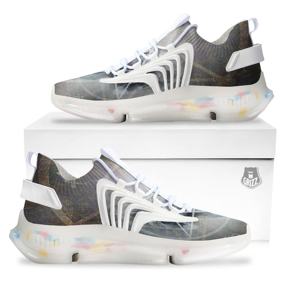Skull Satanic Pentagram Print White Gym Shoes-grizzshop