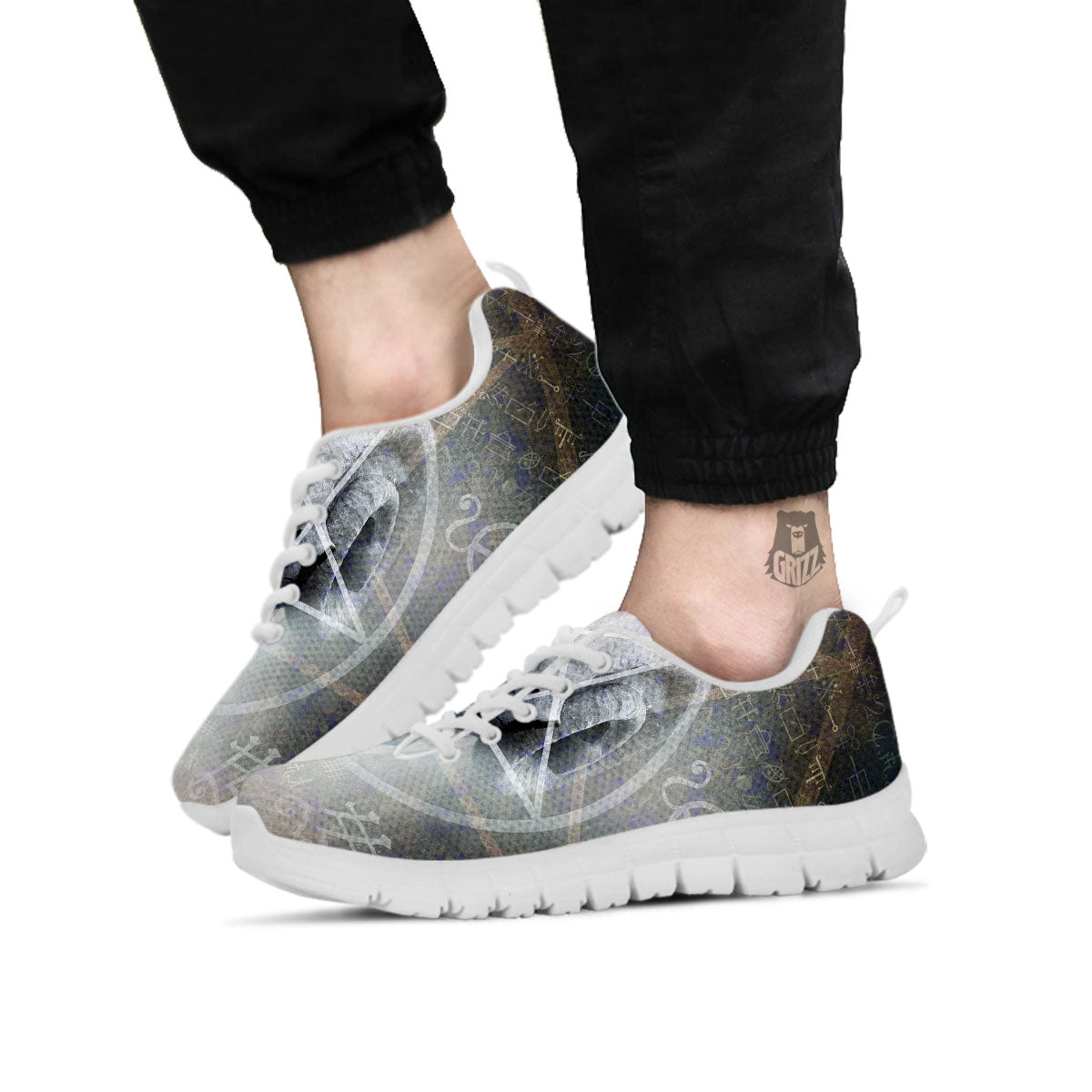 Skull Satanic Pentagram Print White Sneaker-grizzshop