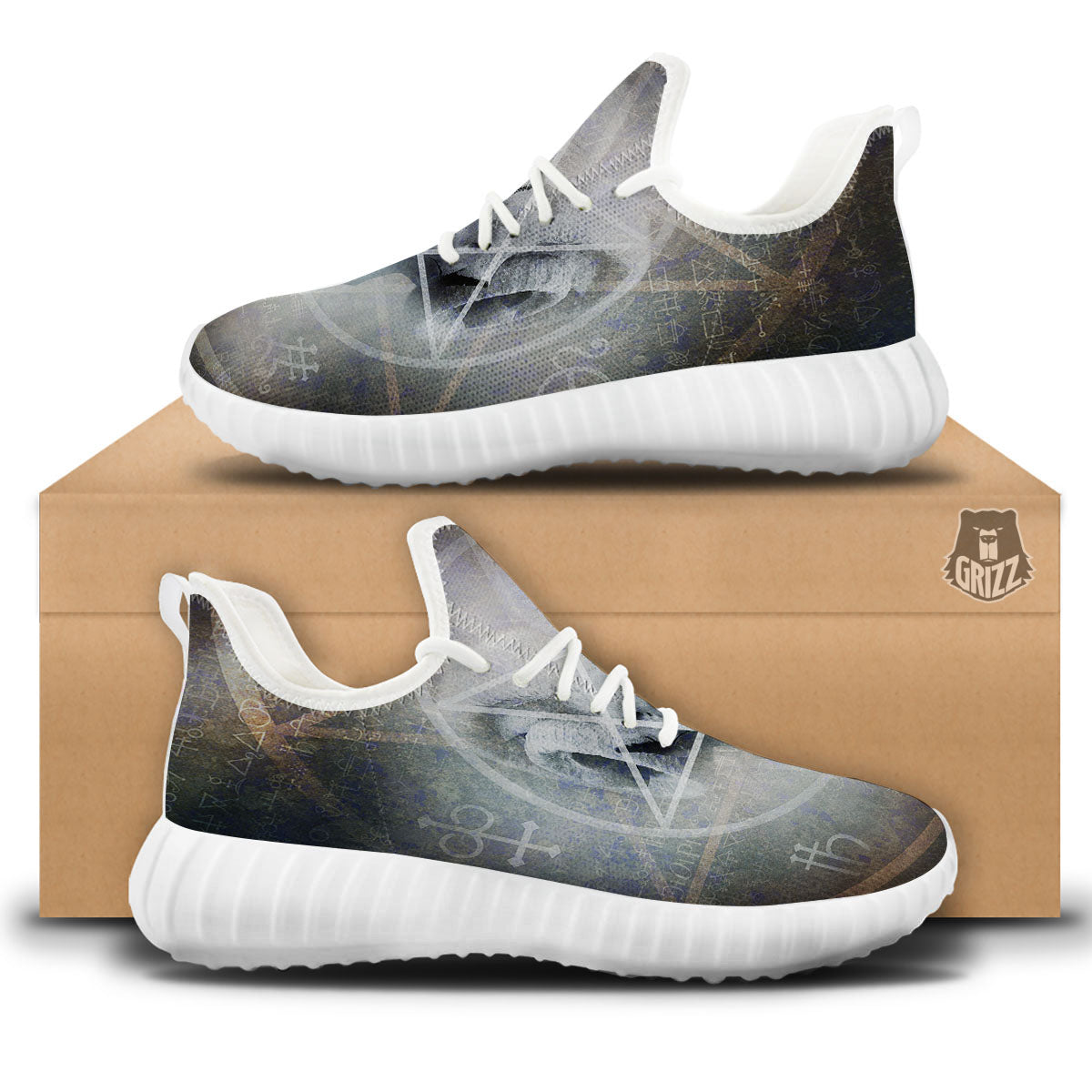 Skull Satanic Pentagram Print White Walking Shoes-grizzshop