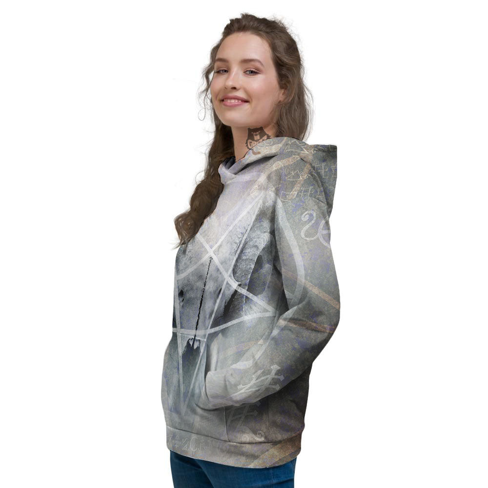 Skull Satanic Pentagram Print Women's Hoodie-grizzshop
