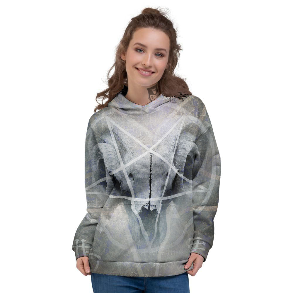 Skull Satanic Pentagram Print Women's Hoodie-grizzshop