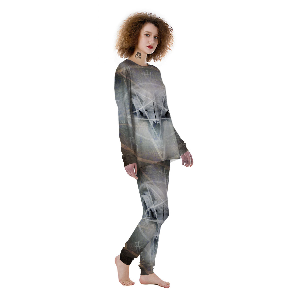 Skull Satanic Pentagram Print Women's Pajamas-grizzshop