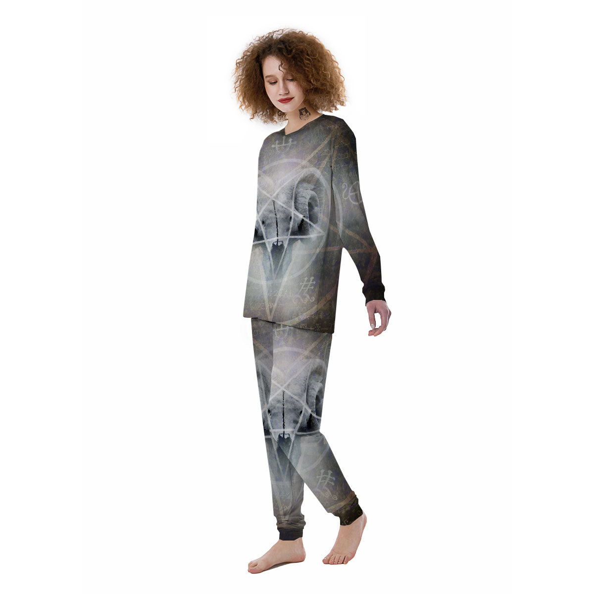 Skull Satanic Pentagram Print Women's Pajamas-grizzshop