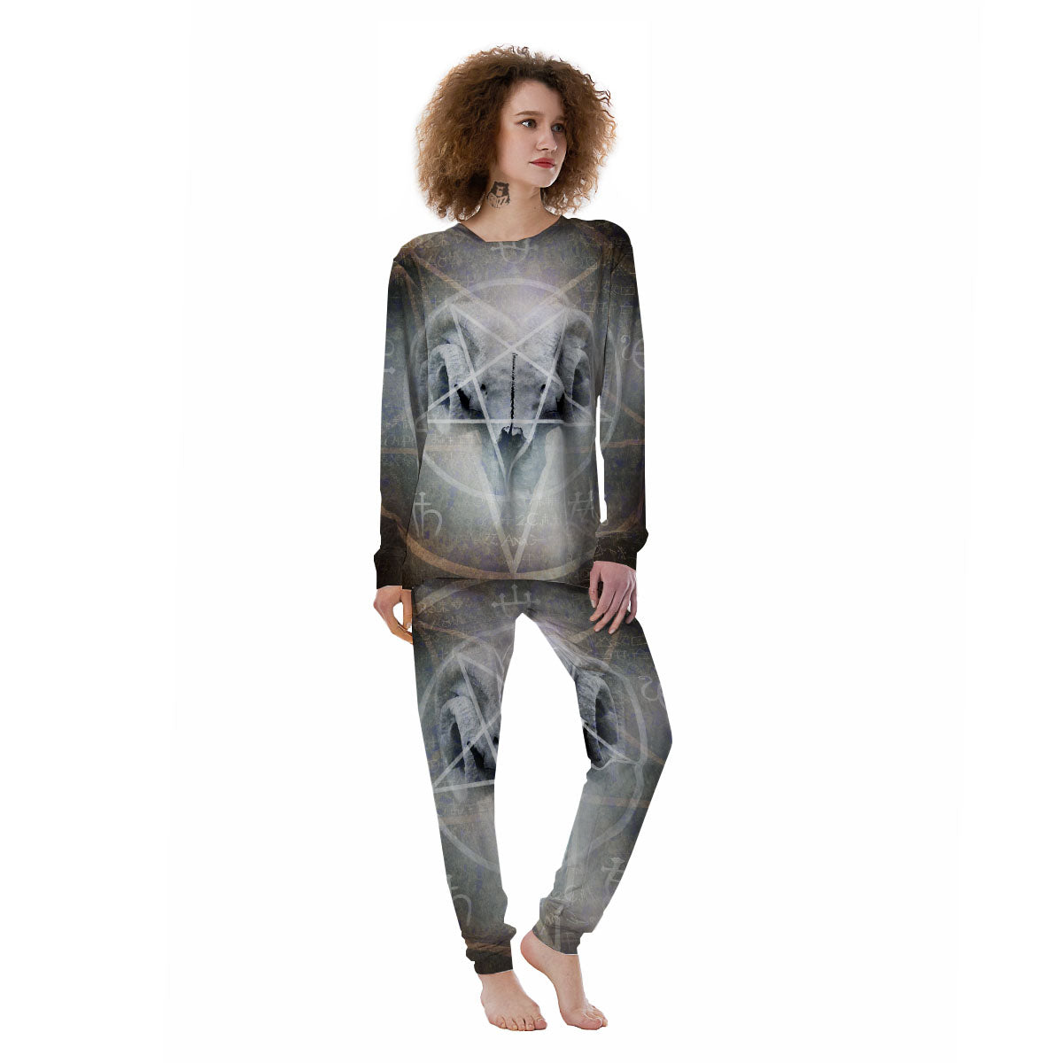 Skull Satanic Pentagram Print Women's Pajamas-grizzshop