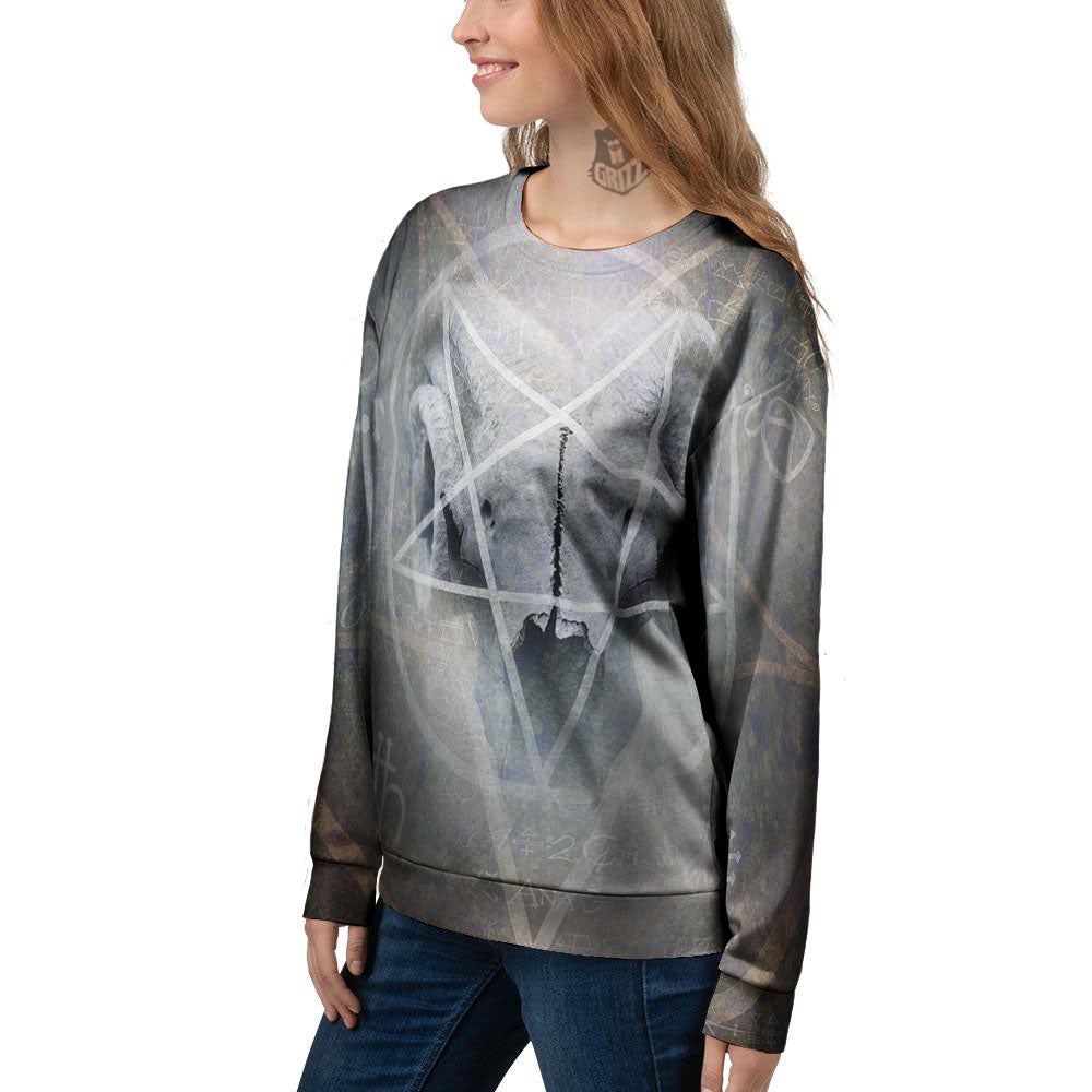 Skull Satanic Pentagram Print Women's Sweatshirt-grizzshop