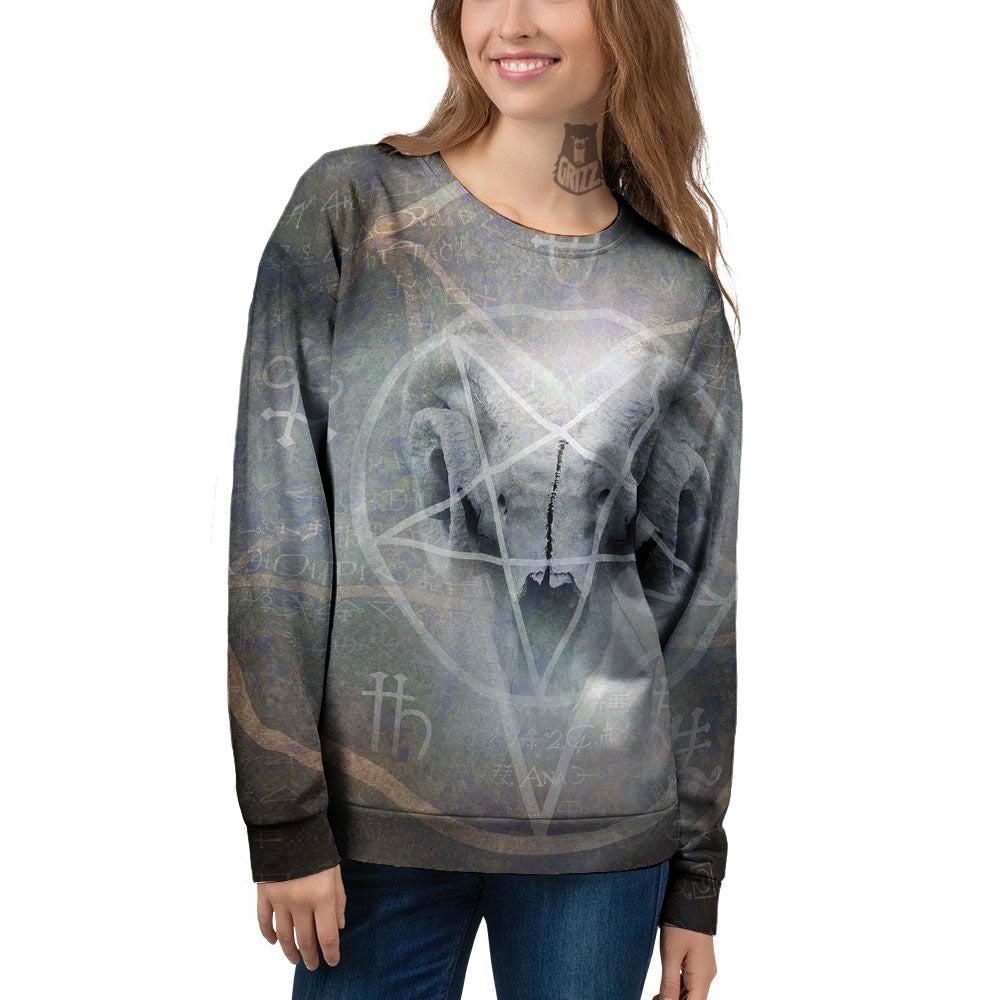 Skull Satanic Pentagram Print Women's Sweatshirt-grizzshop