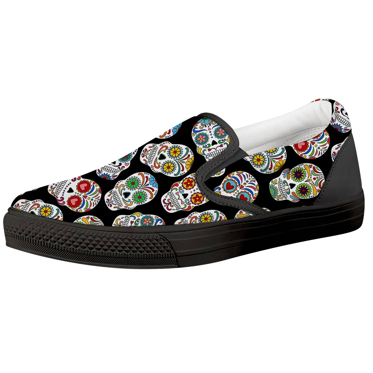 Skull Sugar Print Pattern Black Slip On Shoes-grizzshop
