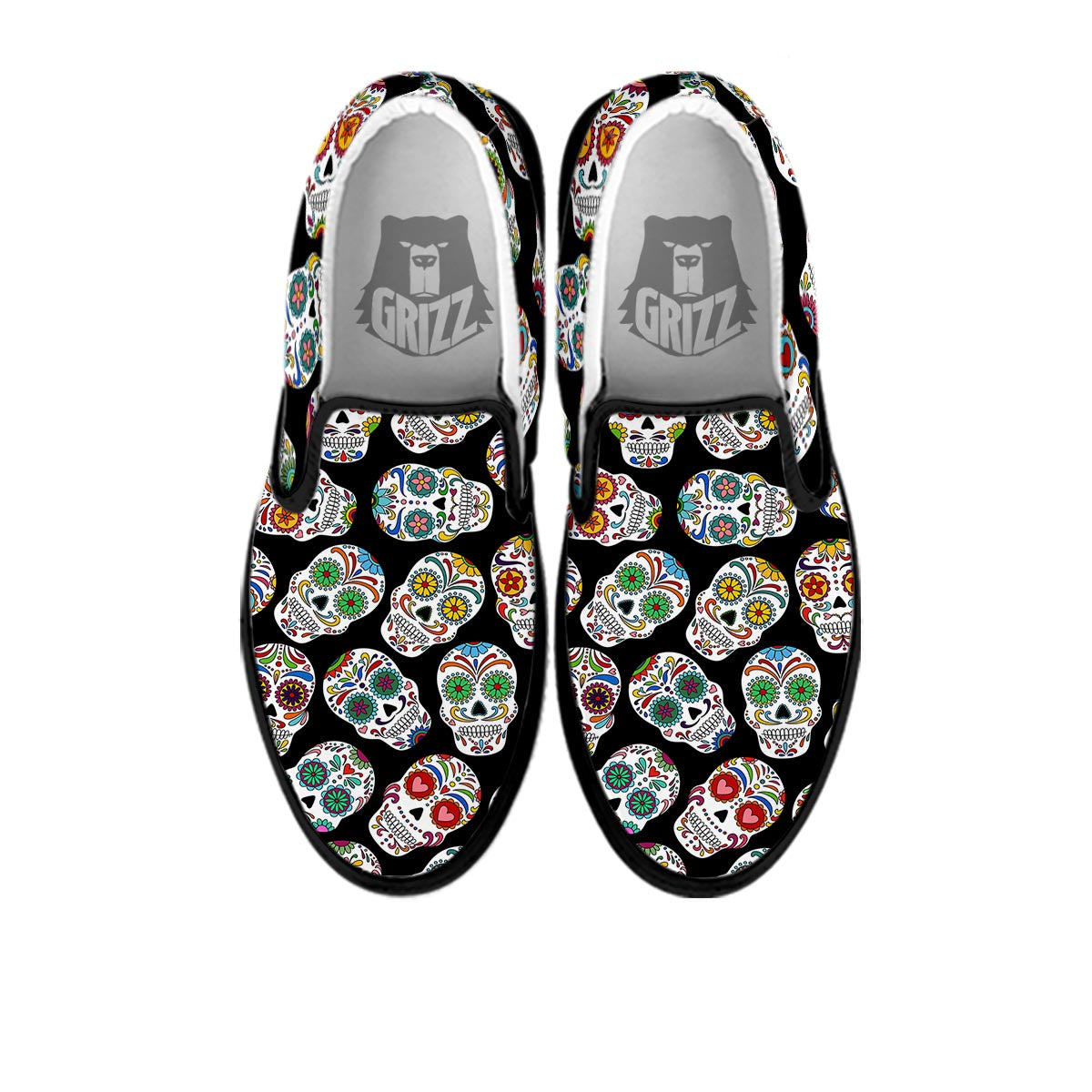 Skull Sugar Print Pattern Black Slip On Shoes-grizzshop