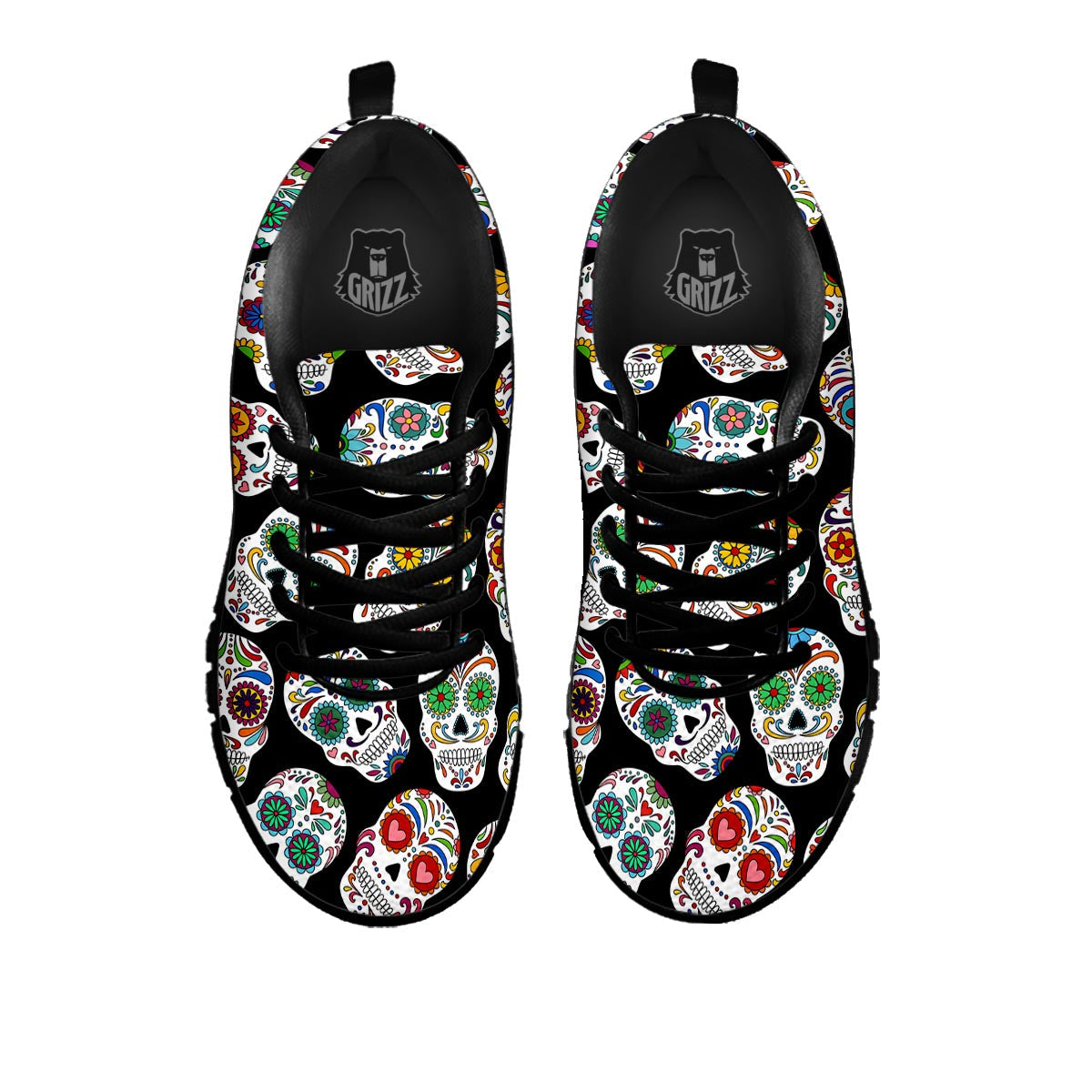 Skull Sugar Print Pattern Black Sneaker-grizzshop