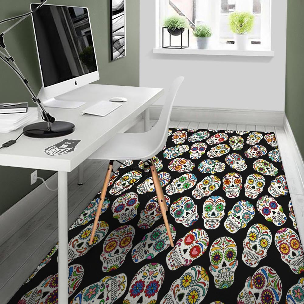 Skull Sugar Print Pattern Floor Mat-grizzshop
