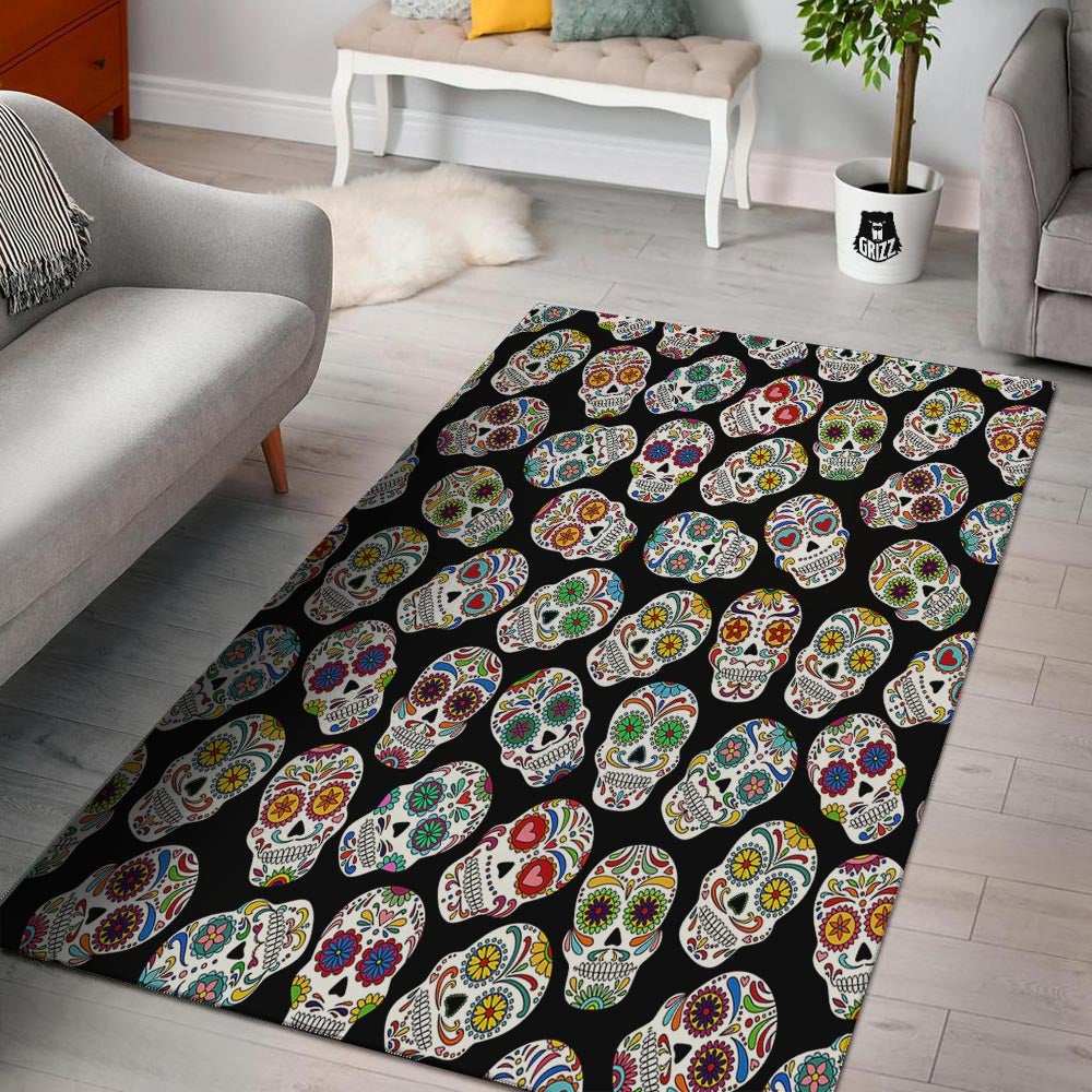 Skull Sugar Print Pattern Floor Mat-grizzshop