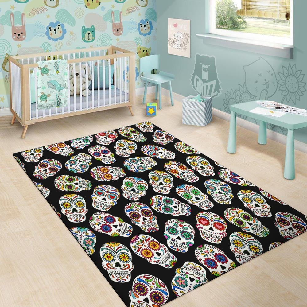 Skull Sugar Print Pattern Floor Mat-grizzshop