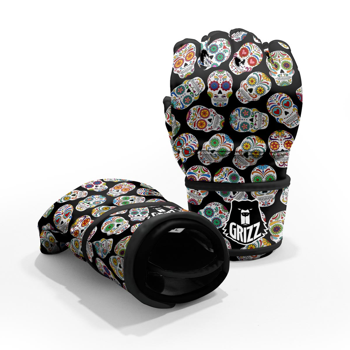 Skull Sugar Print Pattern MMA Gloves-grizzshop