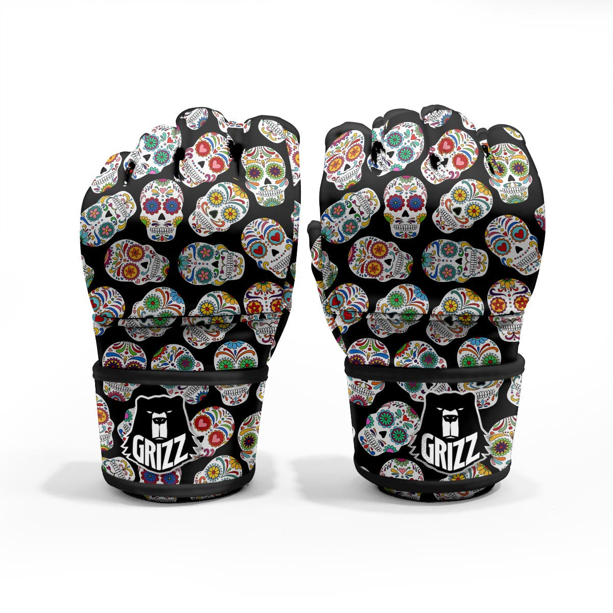 Skull Sugar Print Pattern MMA Gloves-grizzshop