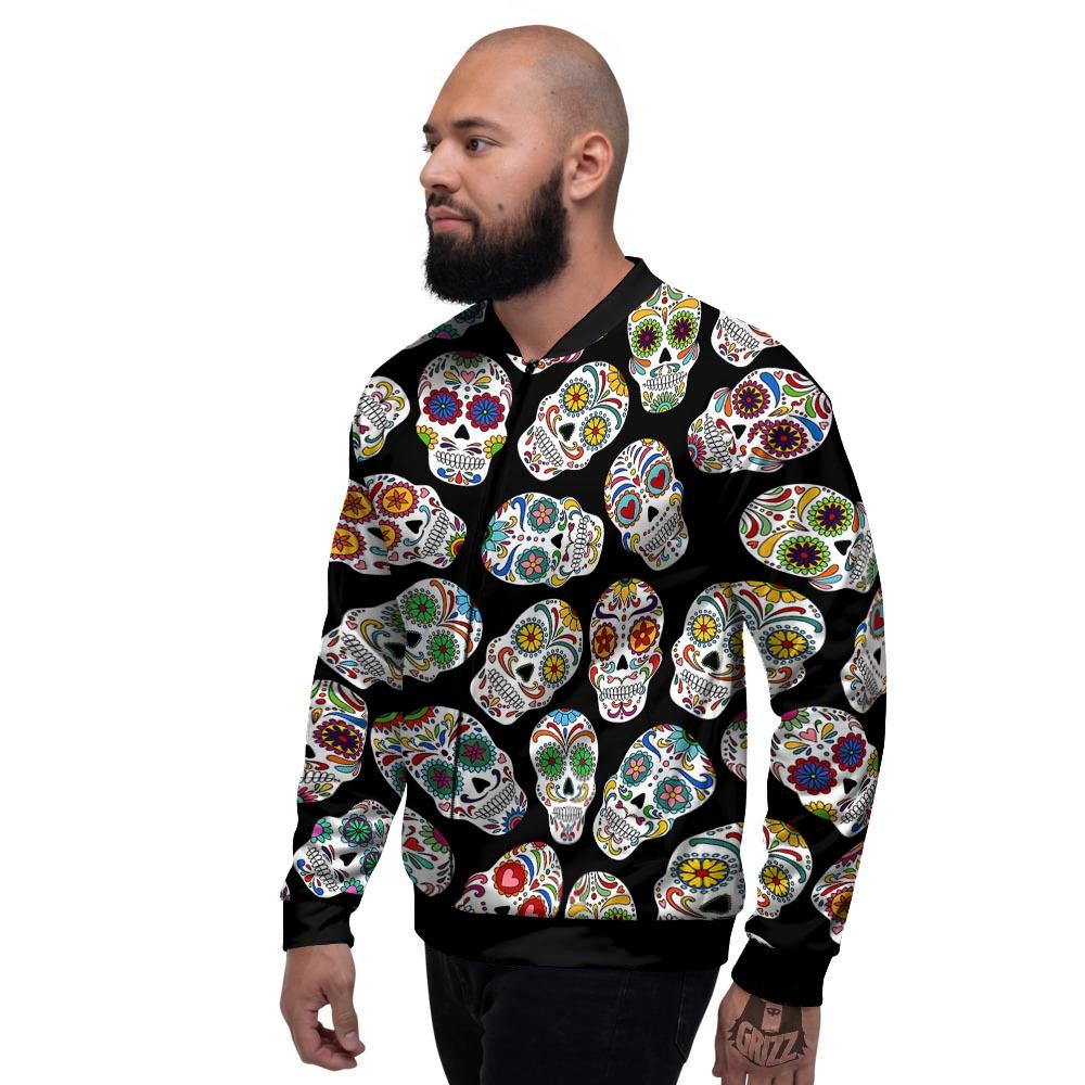 Skull Sugar Print Pattern Men's Bomber Jacket-grizzshop