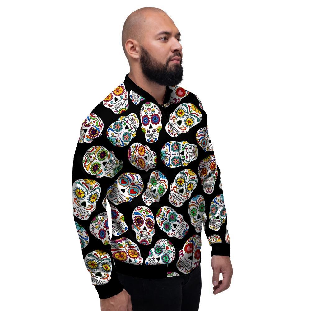 Skull Sugar Print Pattern Men's Bomber Jacket-grizzshop