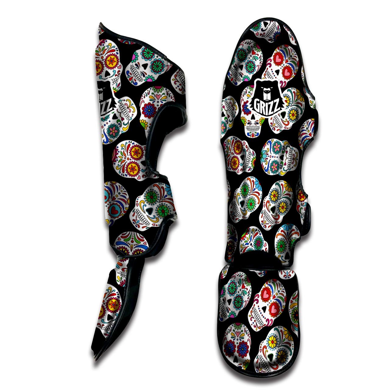 Skull Sugar Print Pattern Muay Thai Shin Guards-grizzshop