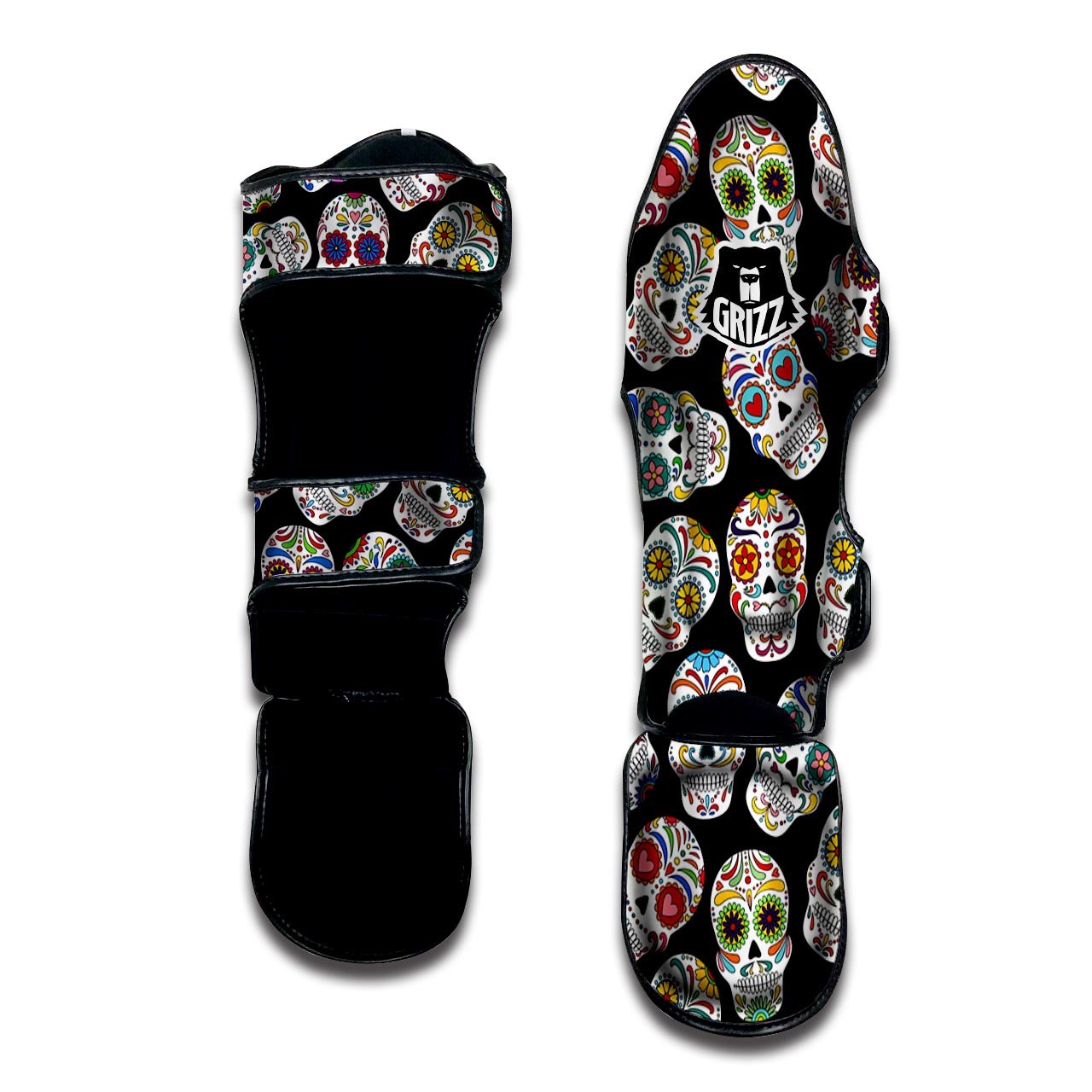 Skull Sugar Print Pattern Muay Thai Shin Guards-grizzshop