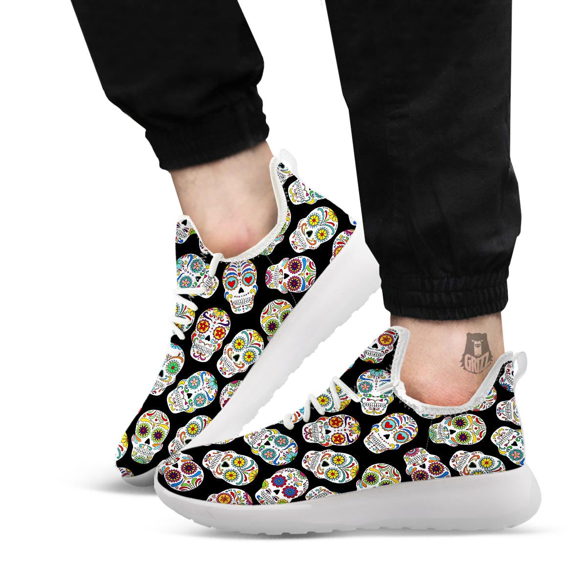 Skull Sugar Print Pattern White Athletic Shoes-grizzshop