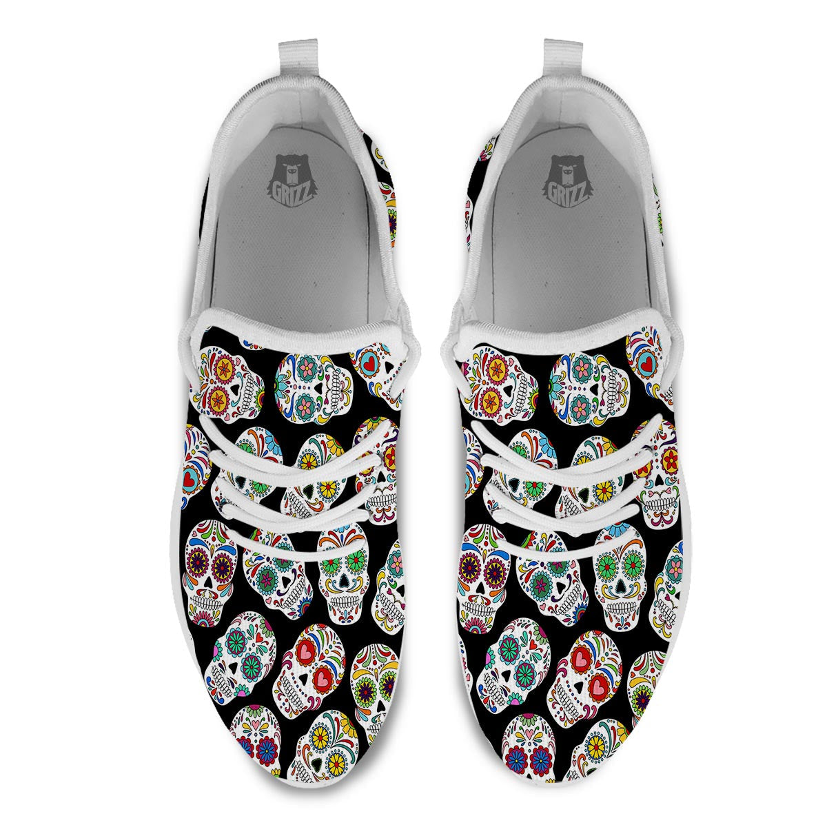 Skull Sugar Print Pattern White Athletic Shoes-grizzshop