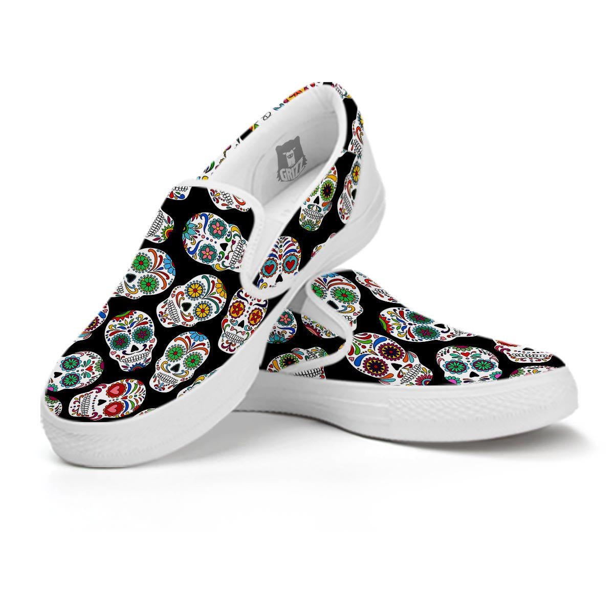 Skull Sugar Print Pattern White Slip On Shoes-grizzshop