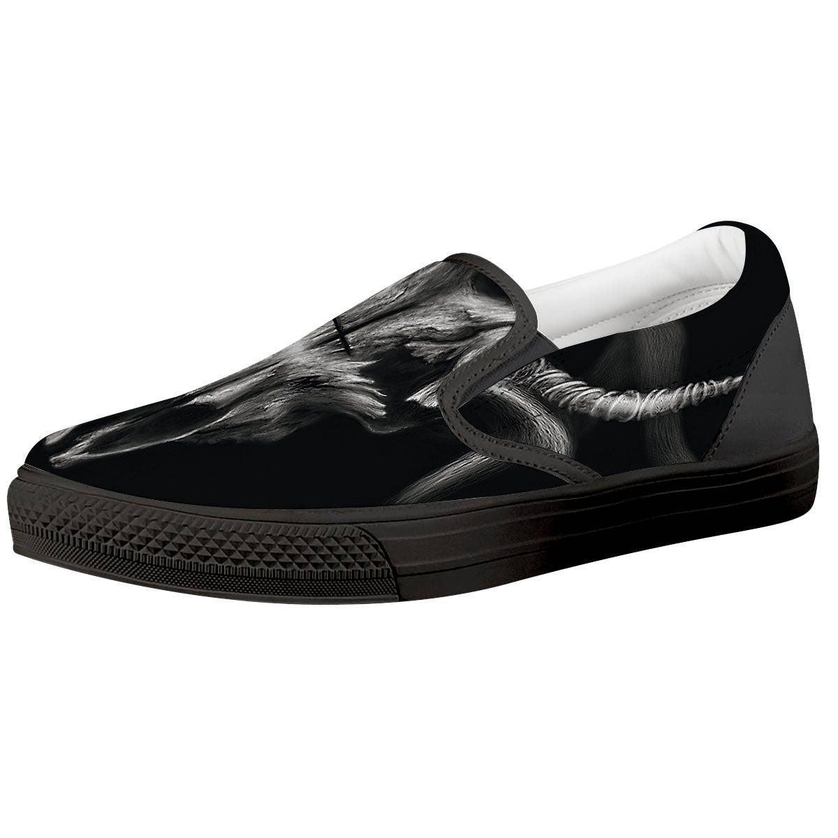 Skull Symbol Satan Goat Print Black Slip On Shoes-grizzshop