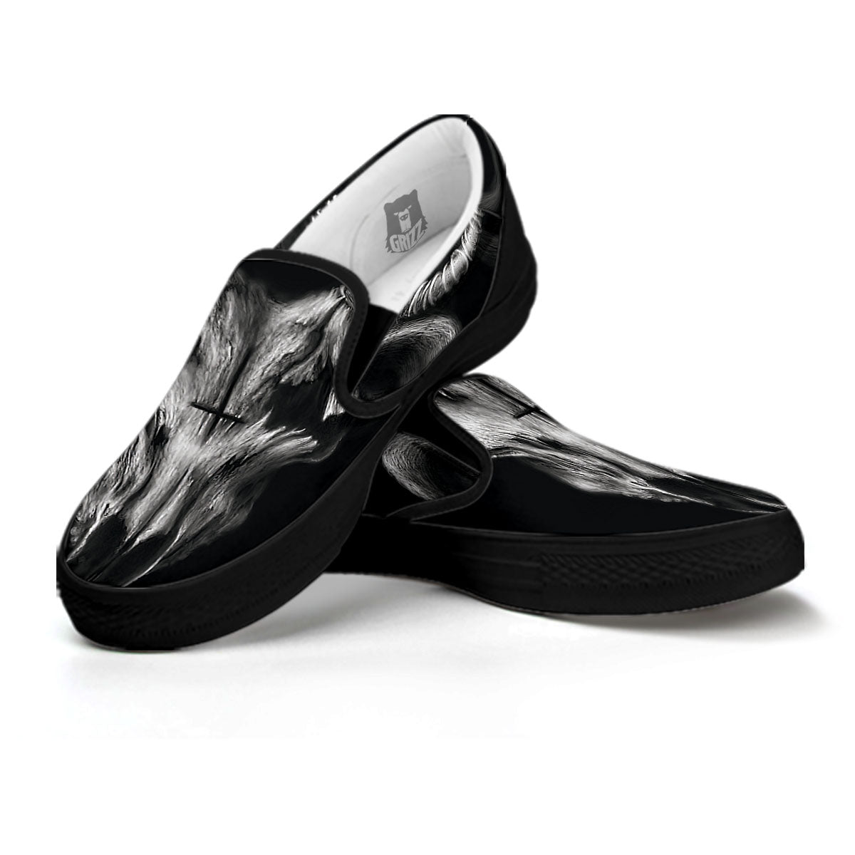 Skull Symbol Satan Goat Print Black Slip On Shoes-grizzshop