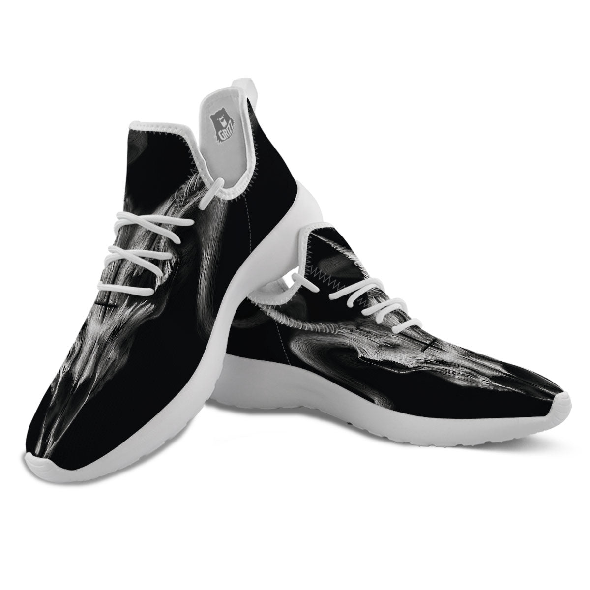 Skull Symbol Satan Goat Print White Athletic Shoes-grizzshop