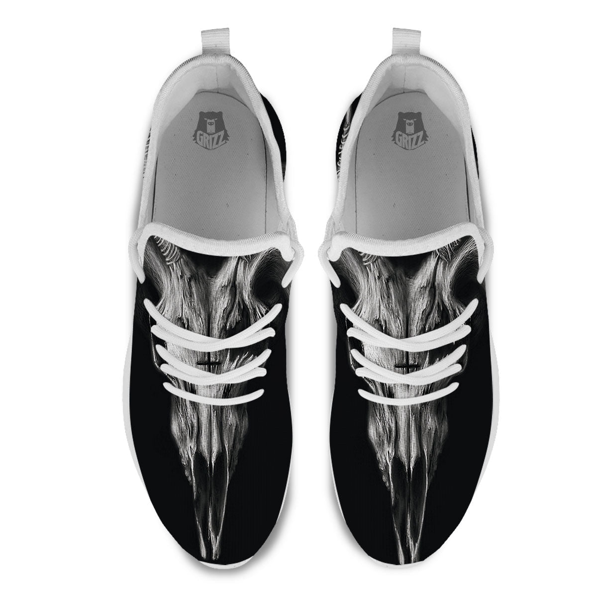 Skull Symbol Satan Goat Print White Athletic Shoes-grizzshop