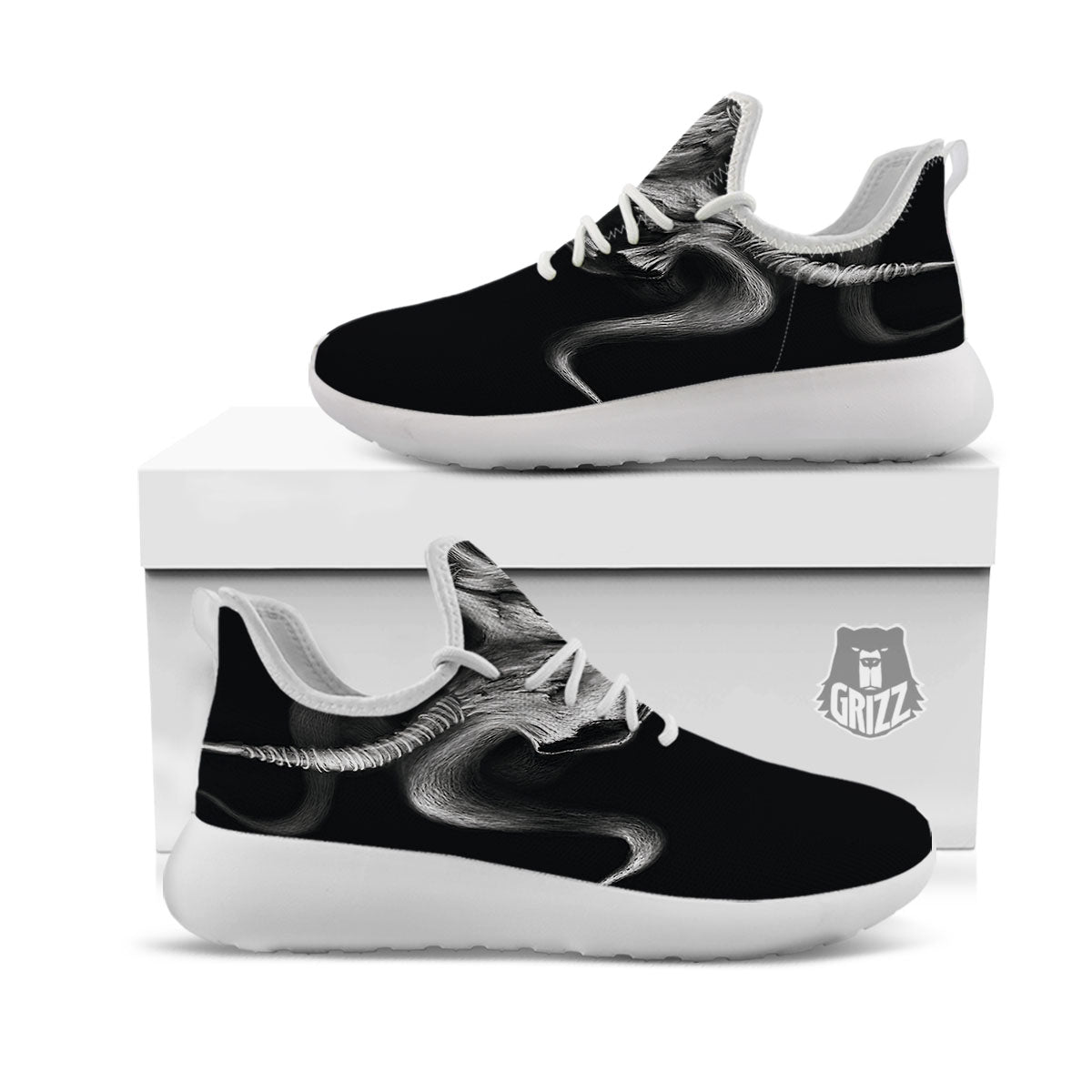 Skull Symbol Satan Goat Print White Athletic Shoes-grizzshop