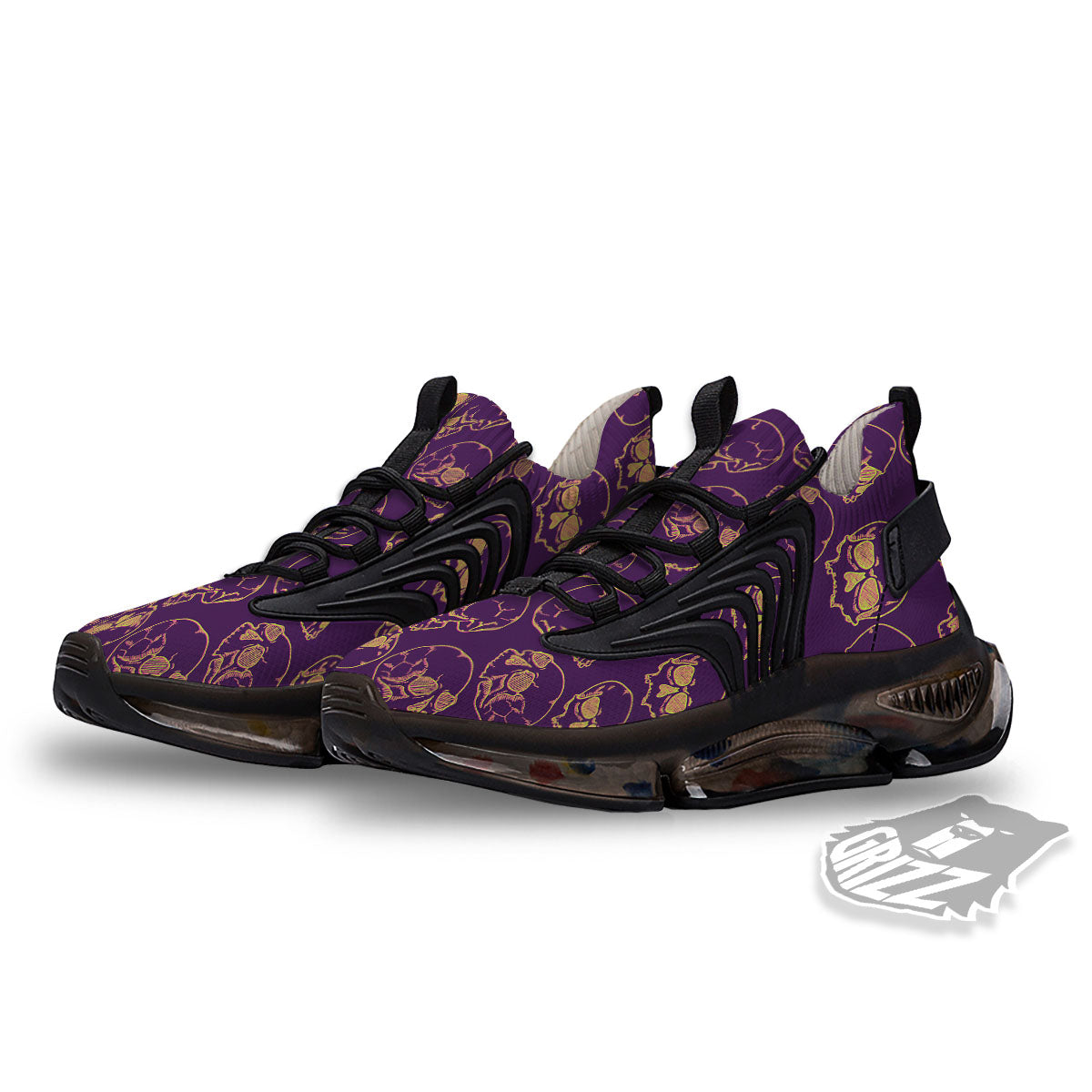 Skull Teal And Purple Print Pattern Black Gym Shoes-grizzshop