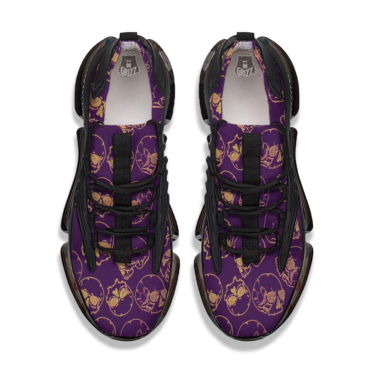 Skull Teal And Purple Print Pattern Black Gym Shoes-grizzshop