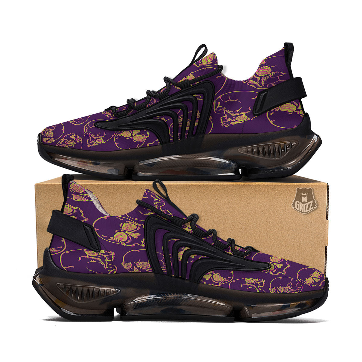 Skull Teal And Purple Print Pattern Black Gym Shoes-grizzshop
