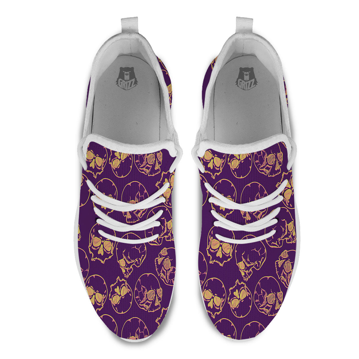 Skull Teal And Purple Print Pattern White Athletic Shoes-grizzshop