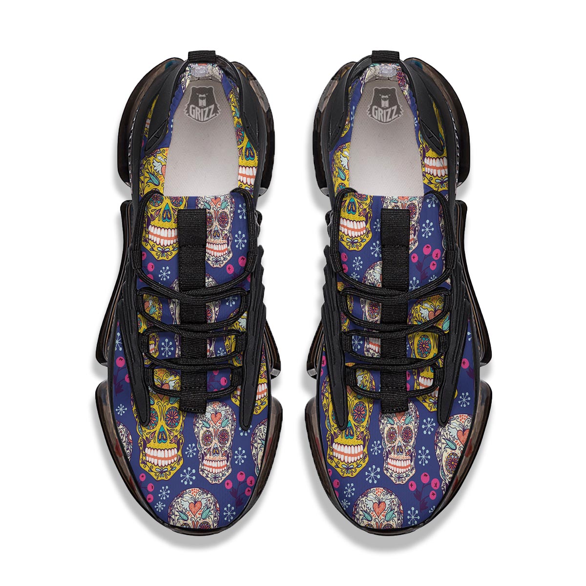 Skull Teal Sugar Print Pattern Black Gym Shoes-grizzshop