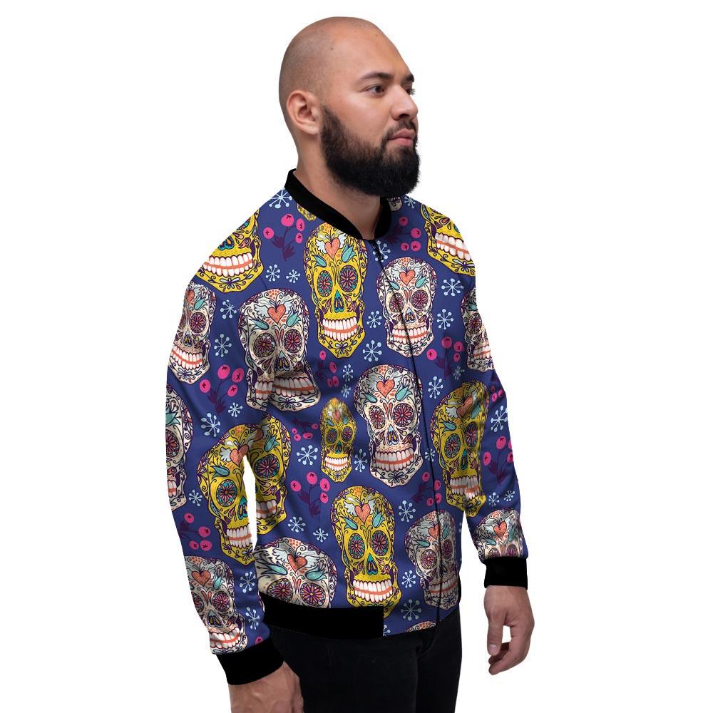 Skull Teal Sugar Print Pattern Men's Bomber Jacket-grizzshop