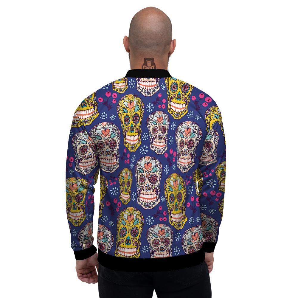 Skull Teal Sugar Print Pattern Men's Bomber Jacket-grizzshop