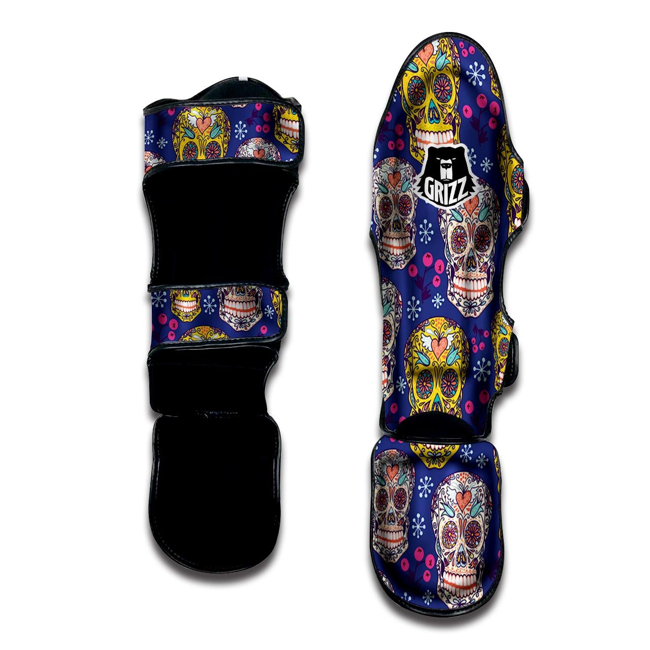 Skull Teal Sugar Print Pattern Muay Thai Shin Guards-grizzshop