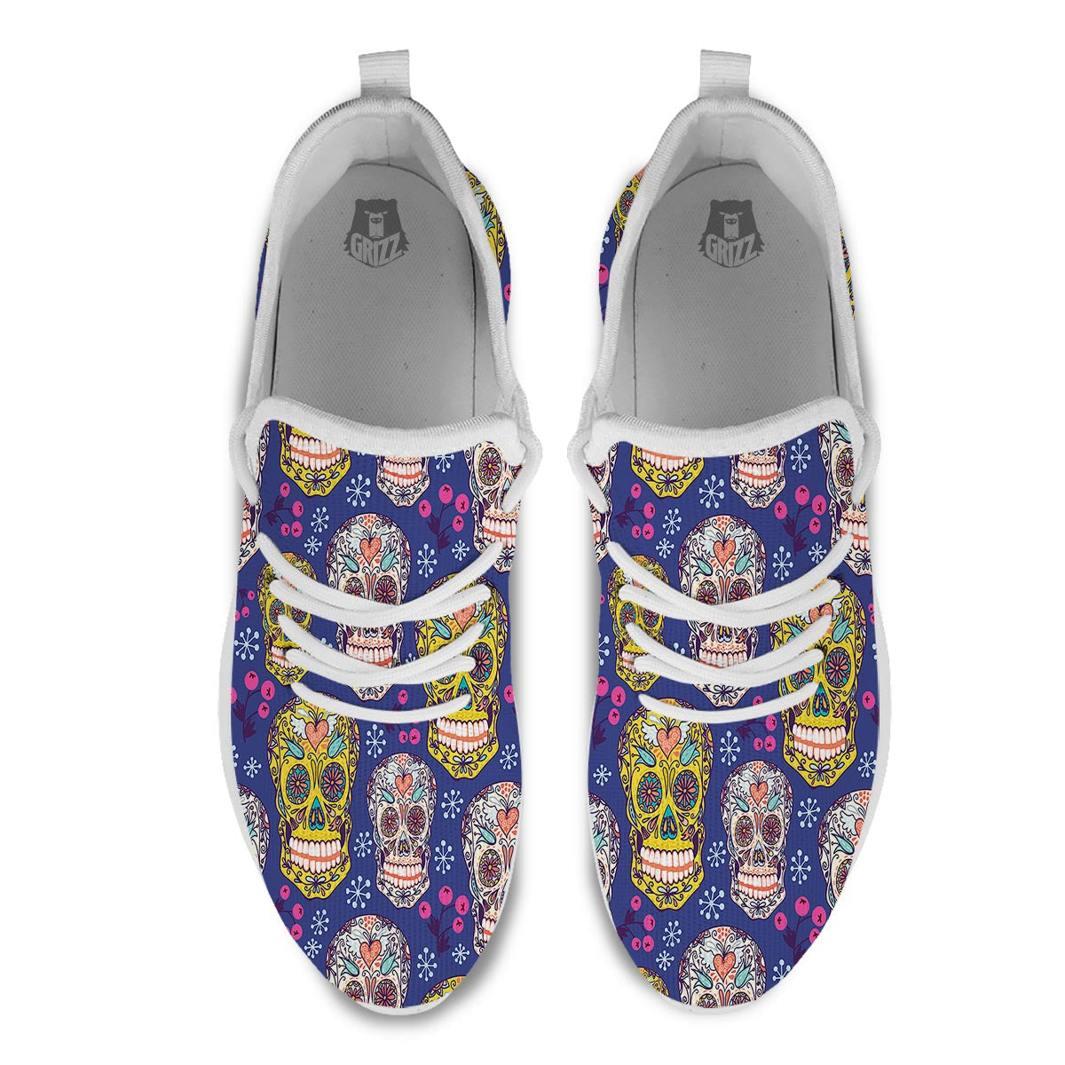 Skull Teal Sugar Print Pattern White Athletic Shoes-grizzshop