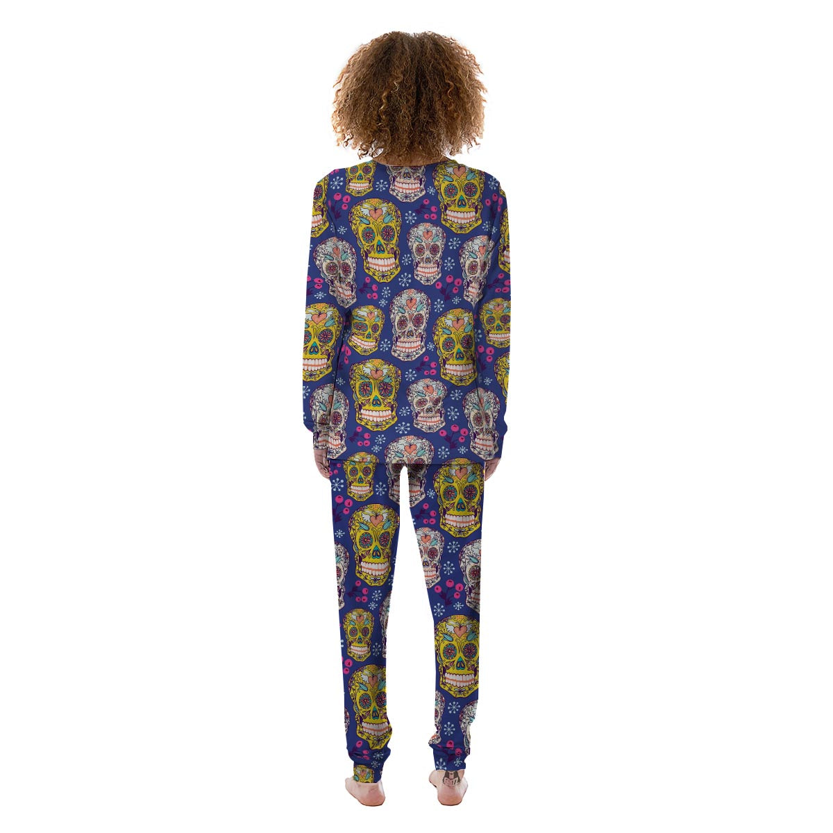 Skull Teal Sugar Print Pattern Women's Pajamas-grizzshop