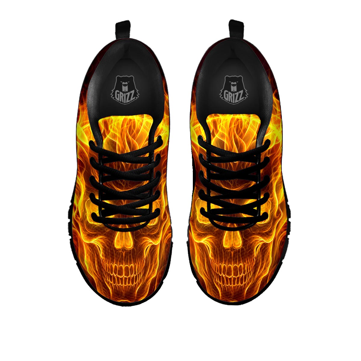 Skull Three Flaming Print Black Sneaker-grizzshop