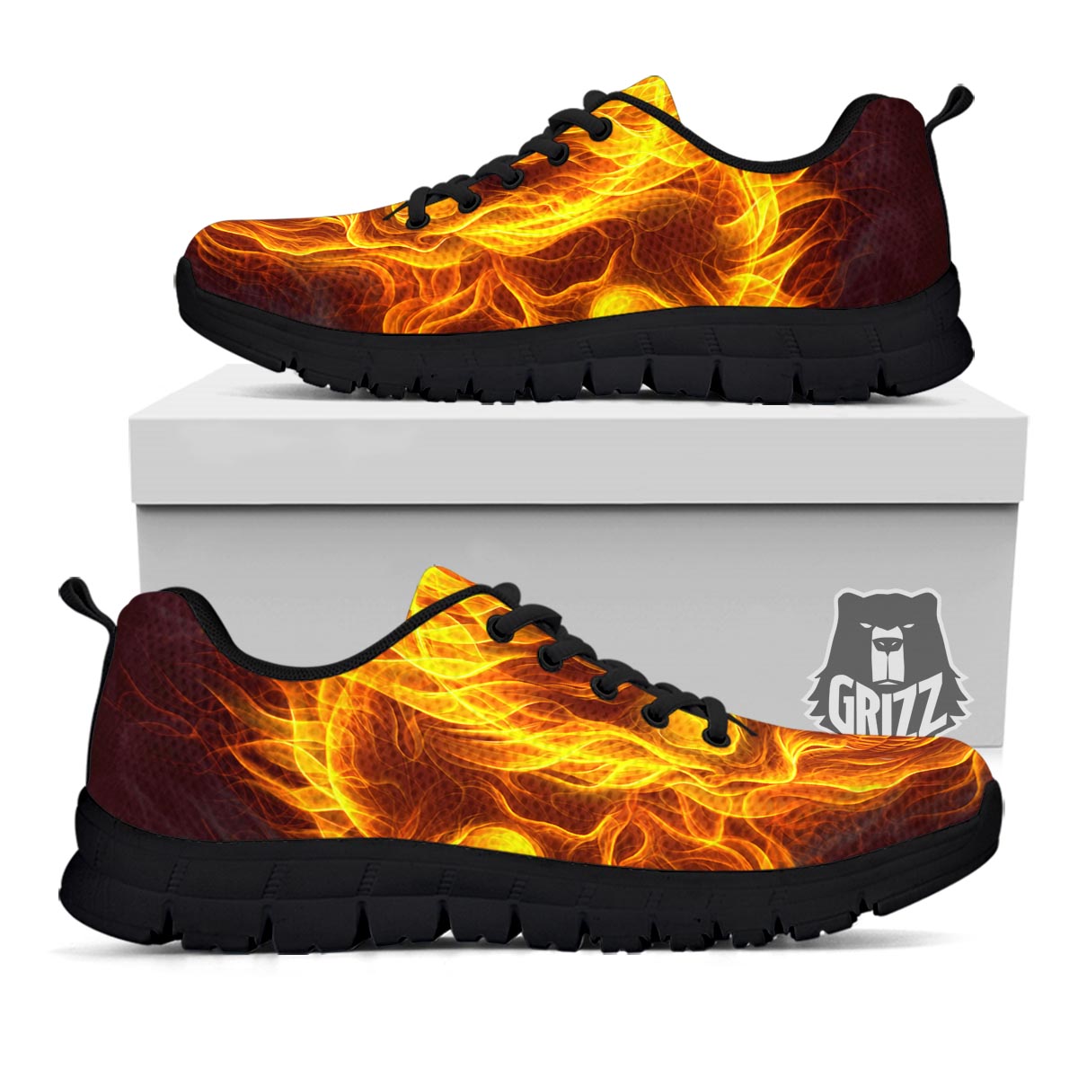 Skull Three Flaming Print Black Sneaker-grizzshop