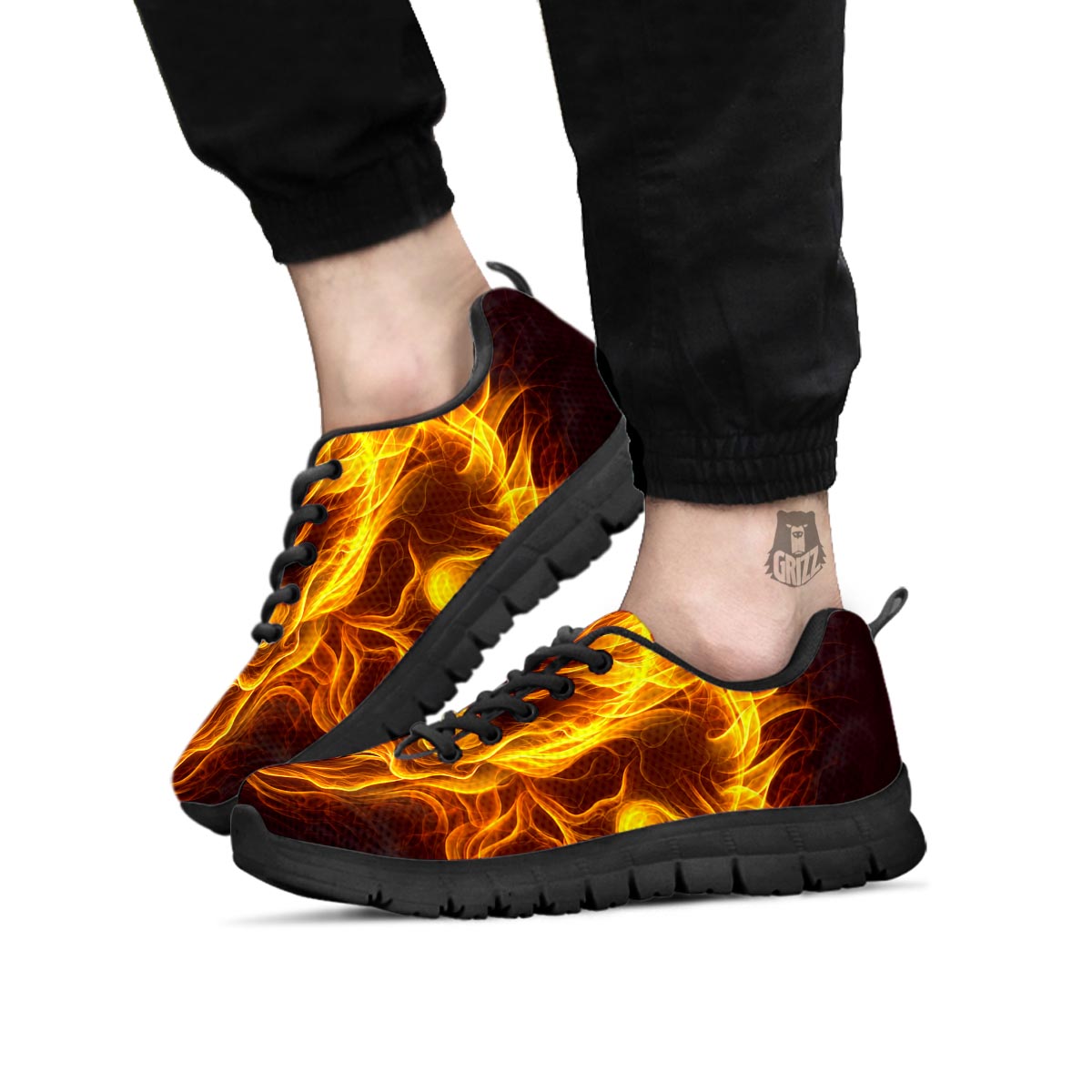 Skull Three Flaming Print Black Sneaker-grizzshop