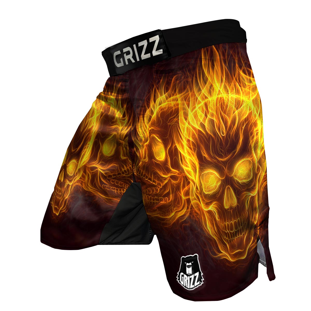 Skull Three Flaming Print MMA Shorts-grizzshop