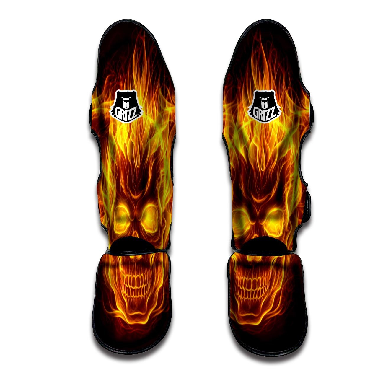 Skull Three Flaming Print Muay Thai Shin Guards-grizzshop