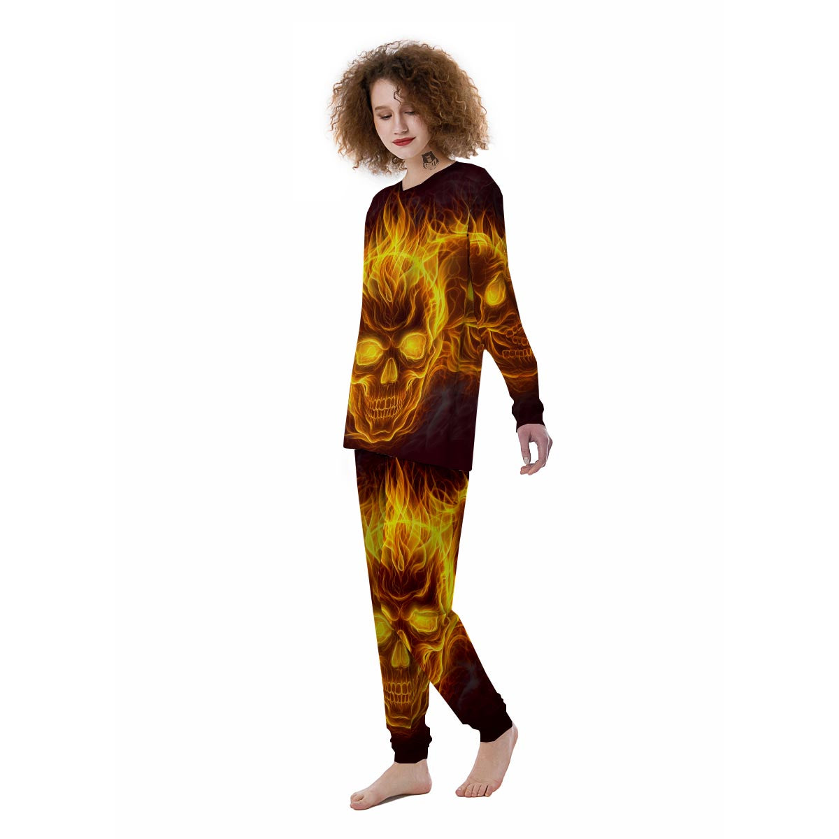 Skull Three Flaming Print Women's Pajamas-grizzshop